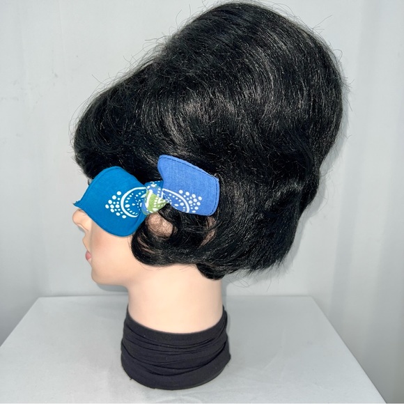 Dark Tie Dye Paisley Bandana Knotted Hair Bow - Picture 5 of 11